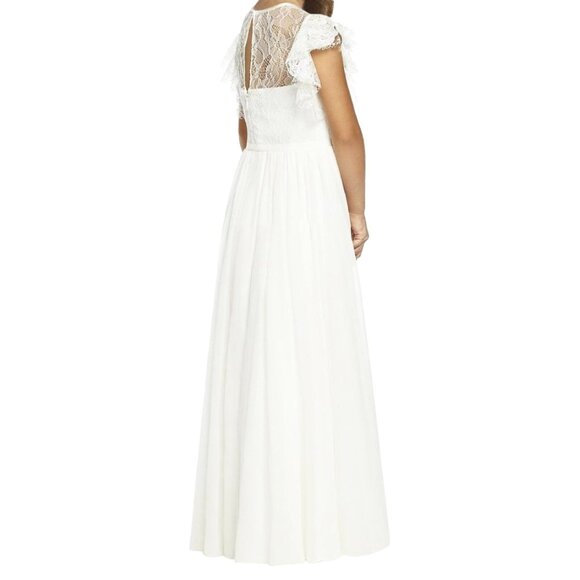 Fancy Ruffle A-Line Flower Girl Dress Holy Communion Wedding Pageant White 6-8 - Picture 2 of 2